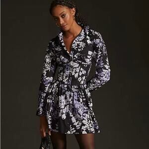 Anthropologie Corset Floral Shirt Dress Size 2 EUC Long Sleeve Mini Length